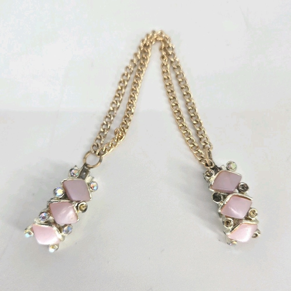 Pink Lucite AB Rhinestone Sweater Guard Cardigan Clip 1950s Missing Stones VTG